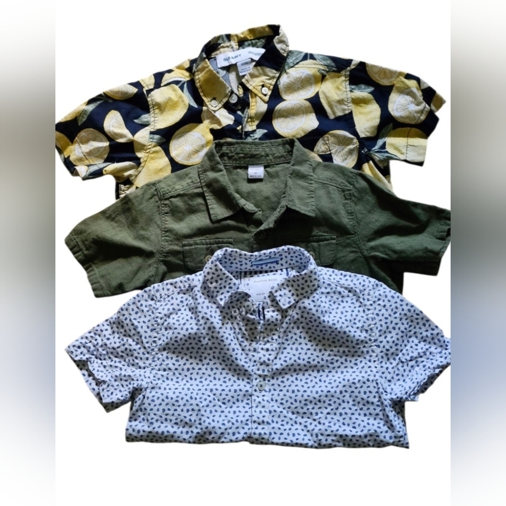 Kids' Lemon Print, Olive, and Polka Dot Shirts Set